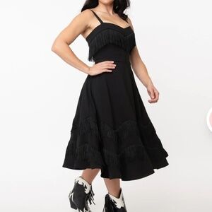 Unique Vintage Western Fringe Girlie Swing Dress